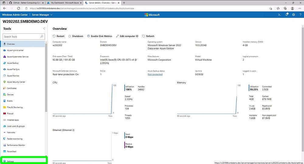 Go to server settings in Windows Admin Center